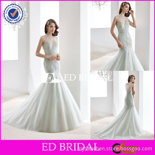 CE1329 Latest Sexy See Through Back Heavy Beaded Mermaid Light Blue Wedding Dress